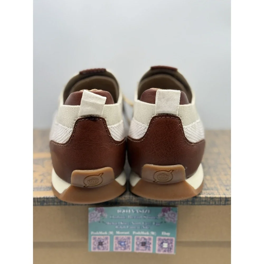 Born Crown Barrett Men's 10.5 White Knit Leather Sneakers - Casual Footwear